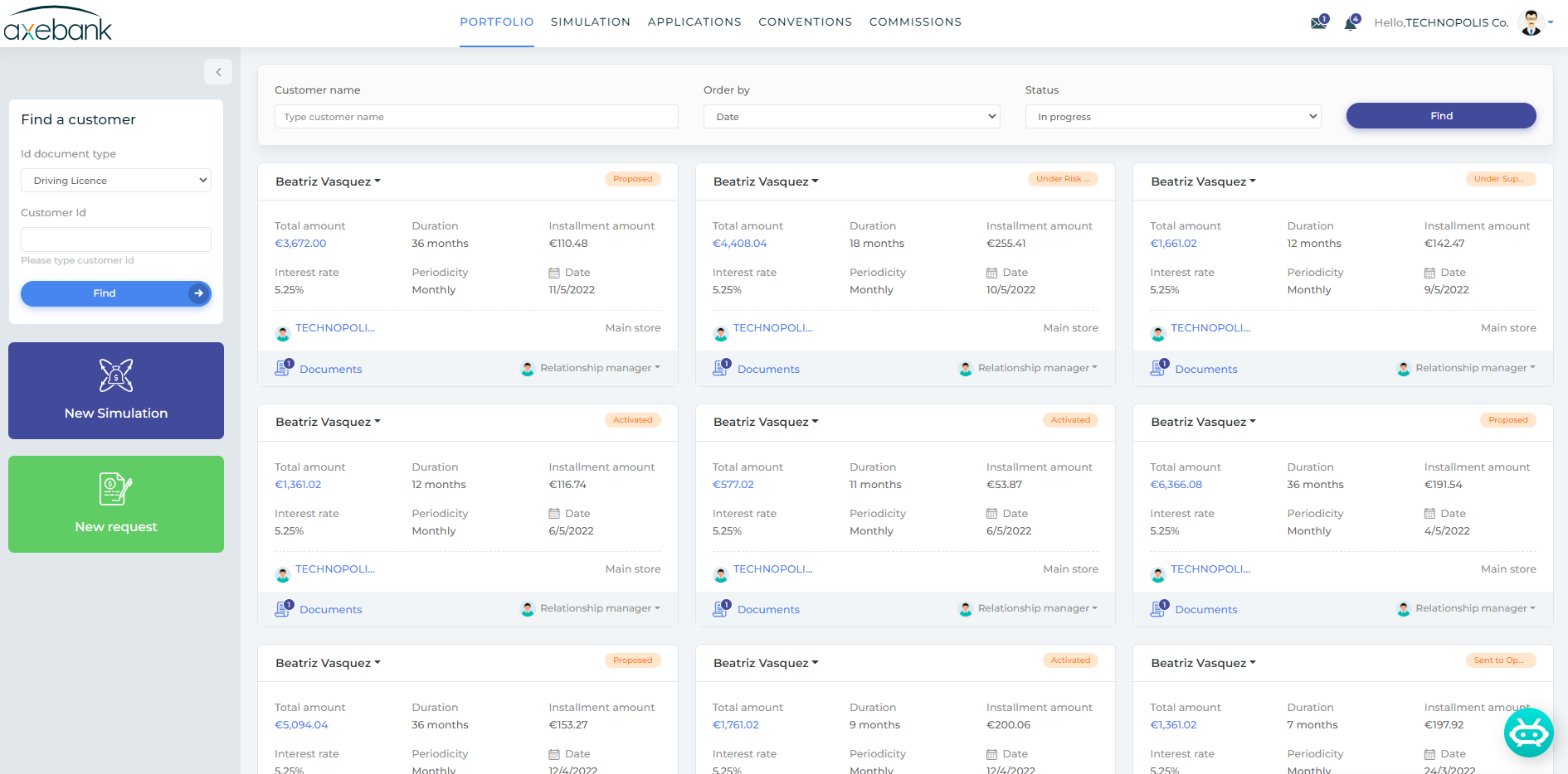 Dashbord - Embedded finance platform - Axefinance